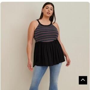 Torrid Smocked Halter Top-Crinkle Gauze Black size 2x new with out tag